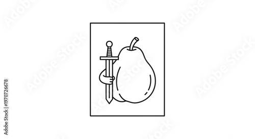Pear Character Holding a Sword, Whimsical Fruit Illustration