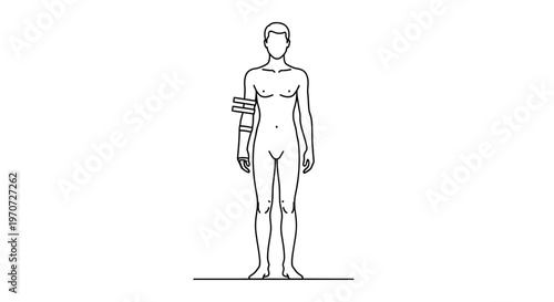 Man with arm brace for injury or support, medical aid, rehabilitation, health concept
