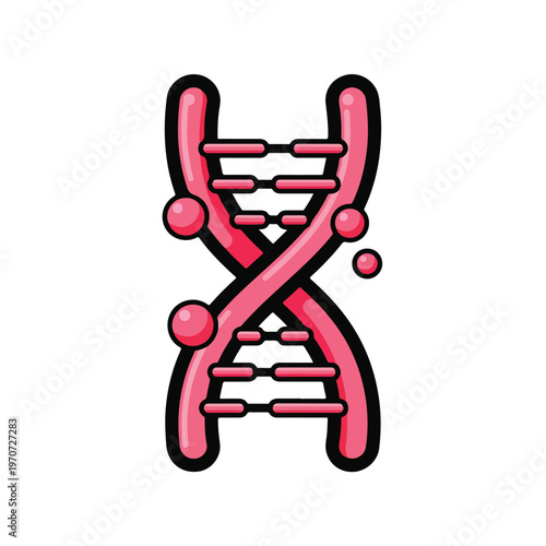 A pink DNA double helix structure with black outline