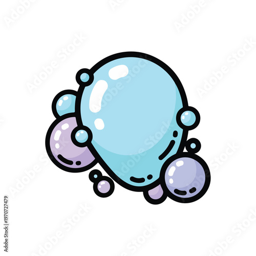A smiling cartoon bubble with smaller bubbles around it