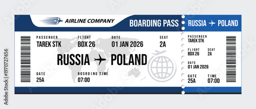 Airline boarding pass for russia to poland flight airline ticket travel