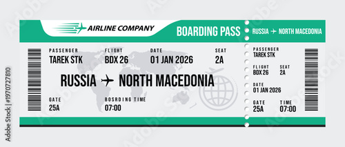 Airline boarding pass russia to north macedonia airline ticket travel document