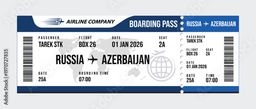 Airline boarding pass ticket for russia to azerbaijan flight airline ticket travel