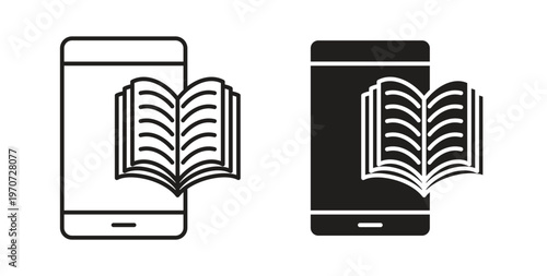 Ebook icon design line and solid vector pack on white background