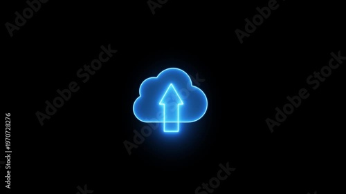 Cloud Upload Blue Neon Light Arrow Uploading Data Storage Cloud Computing Concept