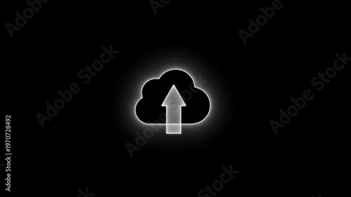 Cloud Upload with Glowing Outline on Black Background Data Storage and Transfer Concept file transfer