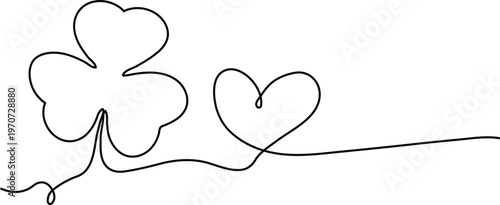 Minimalist Continuous Line Illustration of Clover and Heart Representing Luck Love and Abstract Unity Concept