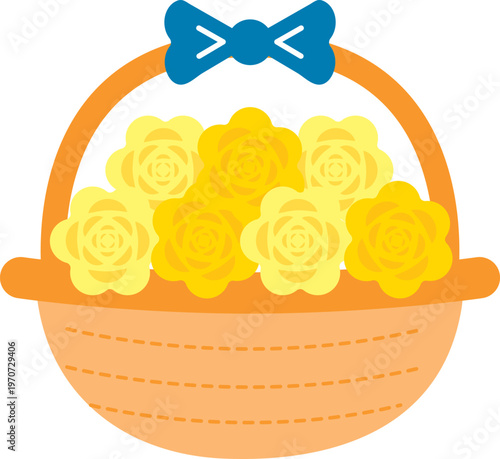 黄色いバラのバスケット