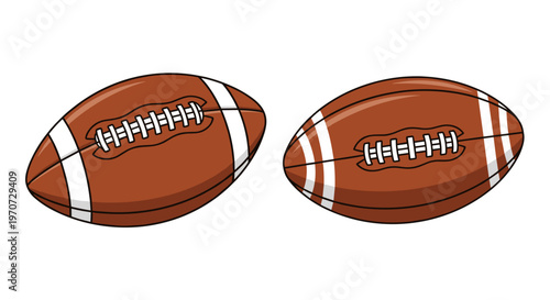 Two cartoon american footballs isolated on a white background showing laces
