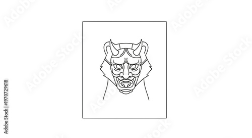 Japanese Oni Mask Tattoo Design, Fierce Demon Face, Traditional Japanese Art, Vector Illustration