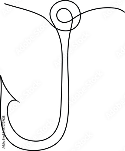 Minimalist Continuous Line Illustration of Fishing Hook Representing Angling Equipment and Abstract Design Concept