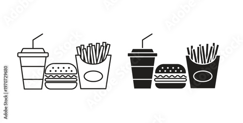 Fast food icon design line and solid vector pack on white background