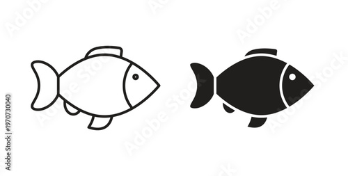 Fish icon design line and solid vector pack on white background