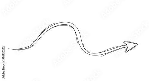 Hand drawn wavy arrow symbol indicating direction and progress on a clean white