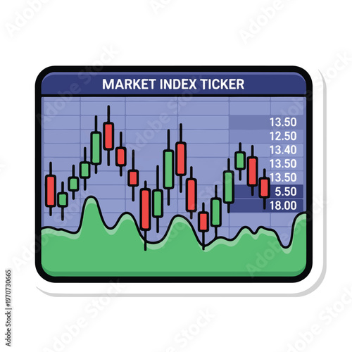 A market index ticker graphic with a blue background