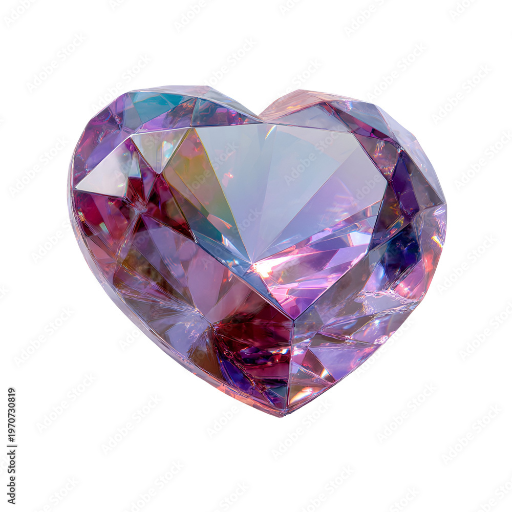 Fototapeta premium Multicolor faceted heart shaped gemstone isolated on white background luxury jewelry concept