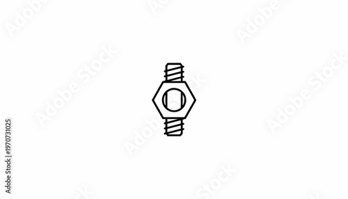 Hexagonal Nut and Bolt Connector Icon - Simple Line Art