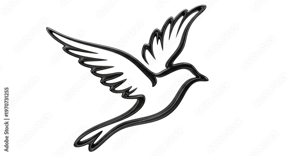 Obraz premium Black and white bird in flight with outstretched wings on plain background