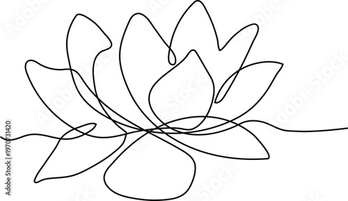 Minimalist Continuous Line Illustration of Lotus Flower Representing Purity Nature and Abstract Elegance Concept