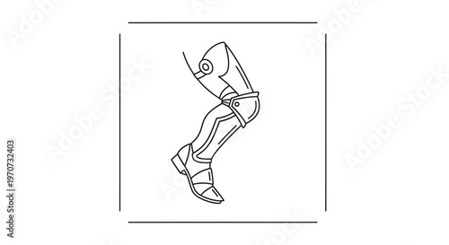 Futuristic Cyborg Leg with Mechanical Knee Joint and Boot, Line Art