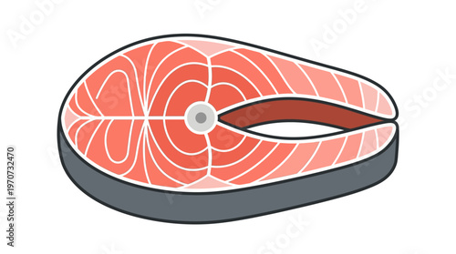 Minimal flat vector illustration of a sliced fish steak (generic sea fish cut), food preparation concept, simple geometric shape, clean outline