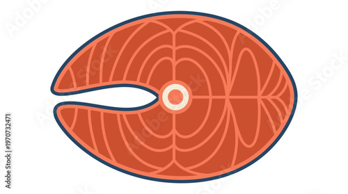 Minimal flat vector illustration of a sliced fish steak (generic sea fish cut), food preparation concept, simple geometric shape, clean outline