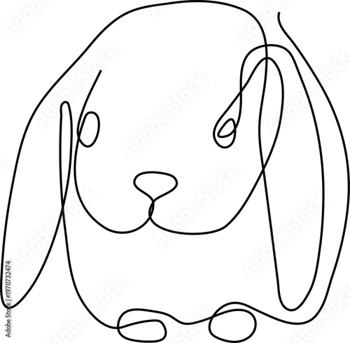 Minimalist Continuous Line Illustration of Rabbit Head Representing Wildlife Nature and Abstract Elegance Concept
