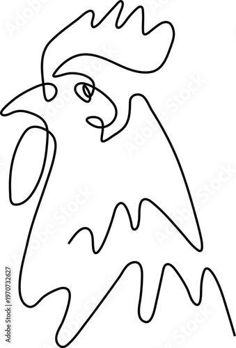 Minimalist Continuous Line Illustration of Rooster Head Representing Farm Nature and Abstract Elegance Concept