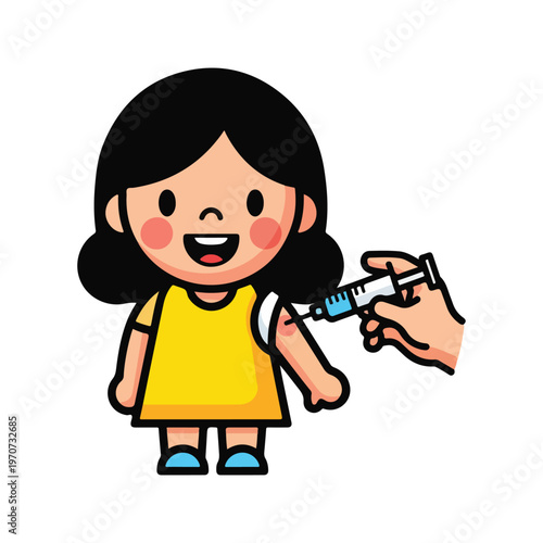 A smiling girl getting a vaccination
