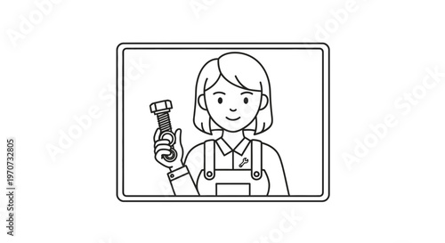Female Mechanic Holding Bolt, Professional Woman in Work Clothes, Industry and Repair Concept