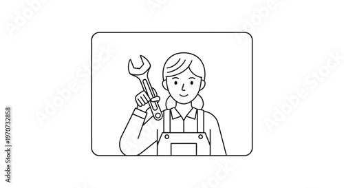 Female Mechanic Holding Wrench, Professional Woman in Overalls, Skilled Worker, Industry Concept