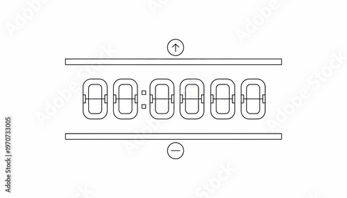 Flip Clock Displaying 00:00:00 with Up and Down Arrows, Isolated on White