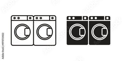 Laundry icon design line and solid vector pack on white background