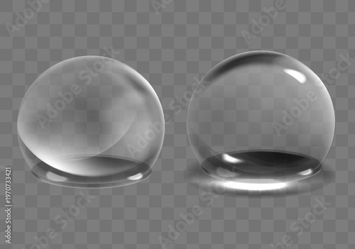 Sphere shield abstract energy protection spheres. transparent shell of the ball. Dome barrier technology vector set.