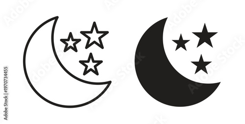 Night icon design line and solid vector pack on white background