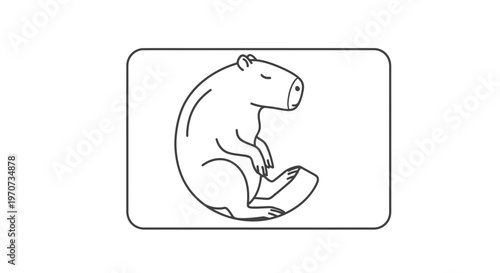 Cute Capybara Sleeping Peacefully on a Log, Minimalist Line Art Illustration