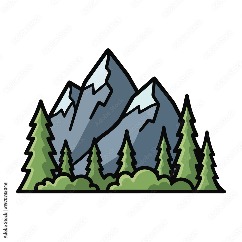 Obraz premium A serene mountain landscape with snow-capped peaks and evergreen trees