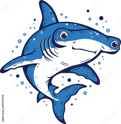 smiling hammerhead shark underwater vector illustration