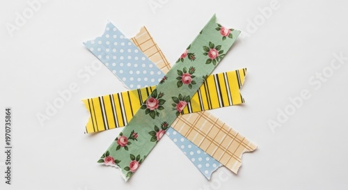 A pixelated image of four fabric swatches arranged in a cross shape