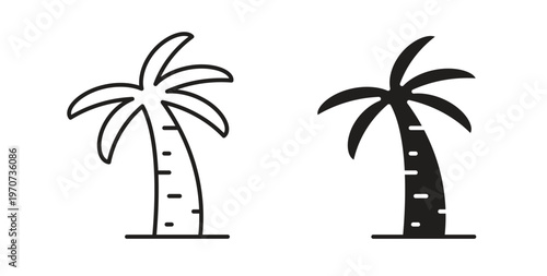 Palm tree icon design line and solid vector pack on white background