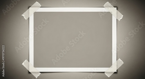 A White Picture Frame Stuck to A Dark Gray Wall with Pieces of Tape