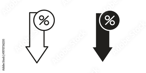 Percent down icon design line and solid vector pack on white background