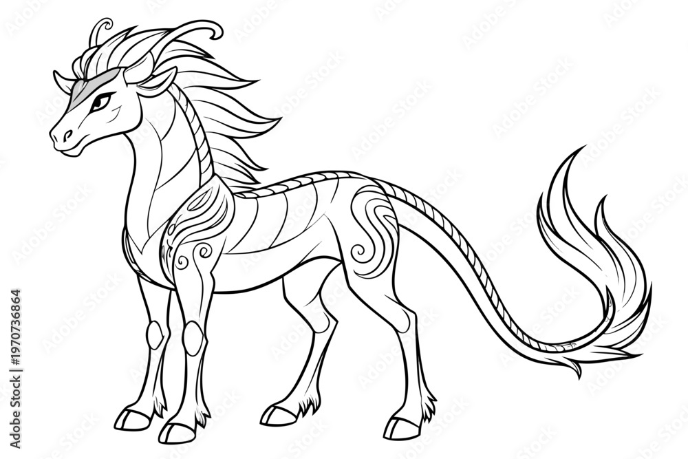 Fototapeta premium coloring page line art the dragon horse animal black vector
