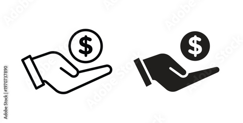 Saving icon design line and solid vector pack on white background