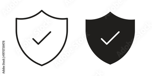Shield check icon design line and solid vector pack on white background