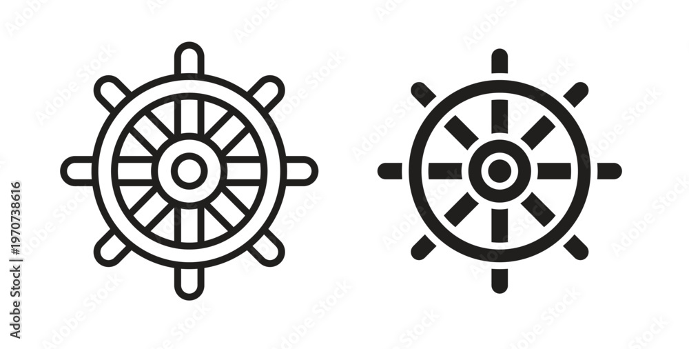 Obraz premium Ship wheel icon design line and solid vector pack on white background