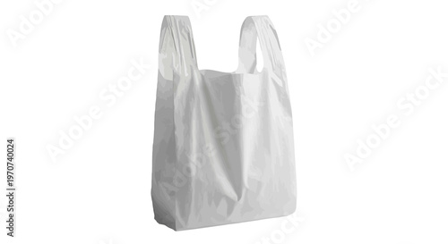 A plain white plastic shopping bag with two handles on a black background