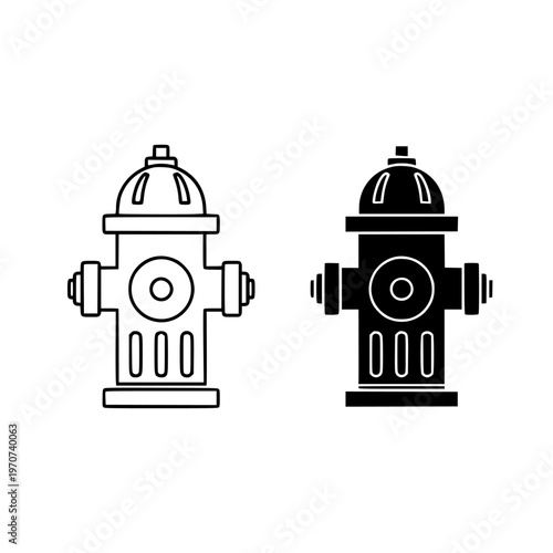 Contrasting styles of fire hydrants in black and white illustration