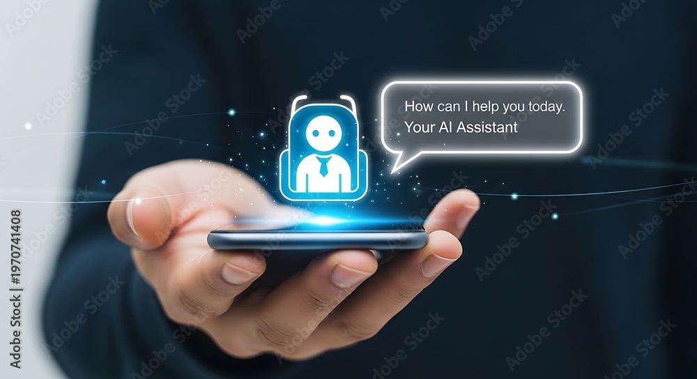 Naklejka premium Person holding smartphone with AI assistant.