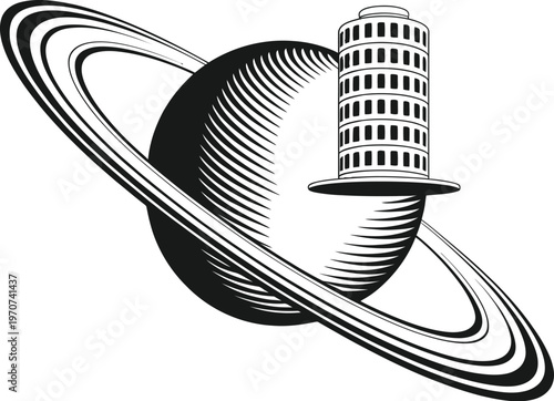 Building on a planet with rings with science fiction with outer space